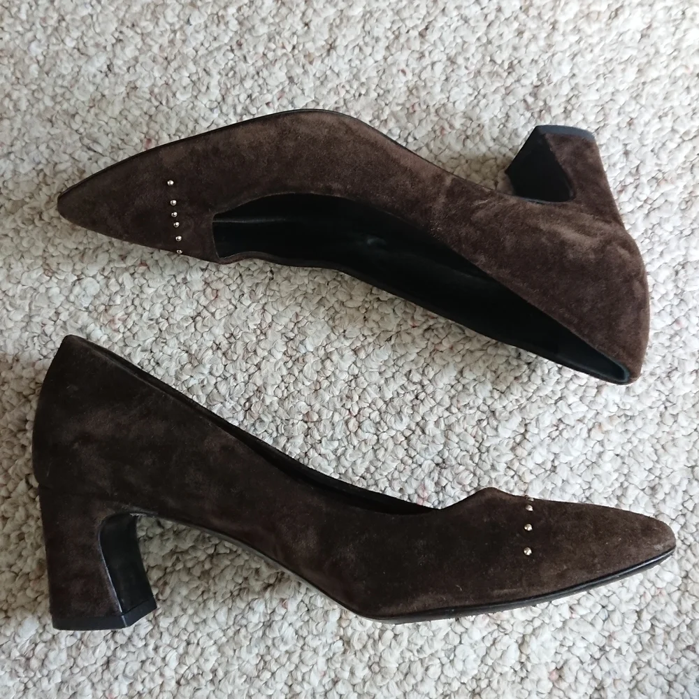 AGL Brown Suede leather Pumps with decorative gold studs size 7.5